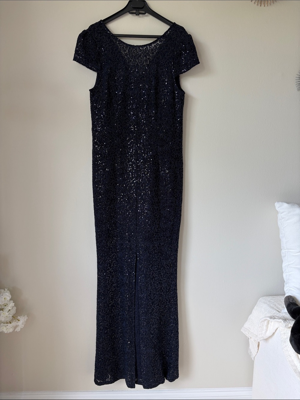 Black Sequin Maxi Dress with Cap Sleeves